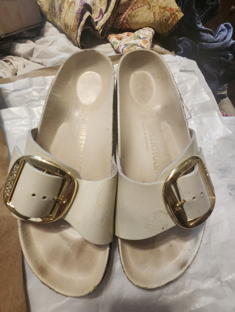 Birkenstock White Madrid Big Buckle Sandals